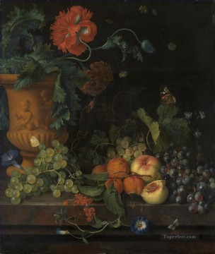  Huysum Pintura al %C3%B3leo - Jarrón de terracota con flores y frutos Jan van Huysum